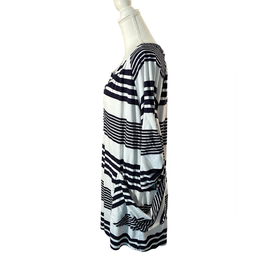 Saint Tropez West Terry Cloth Navy and White Striped Beach Cover Up - Picture 3 of 6